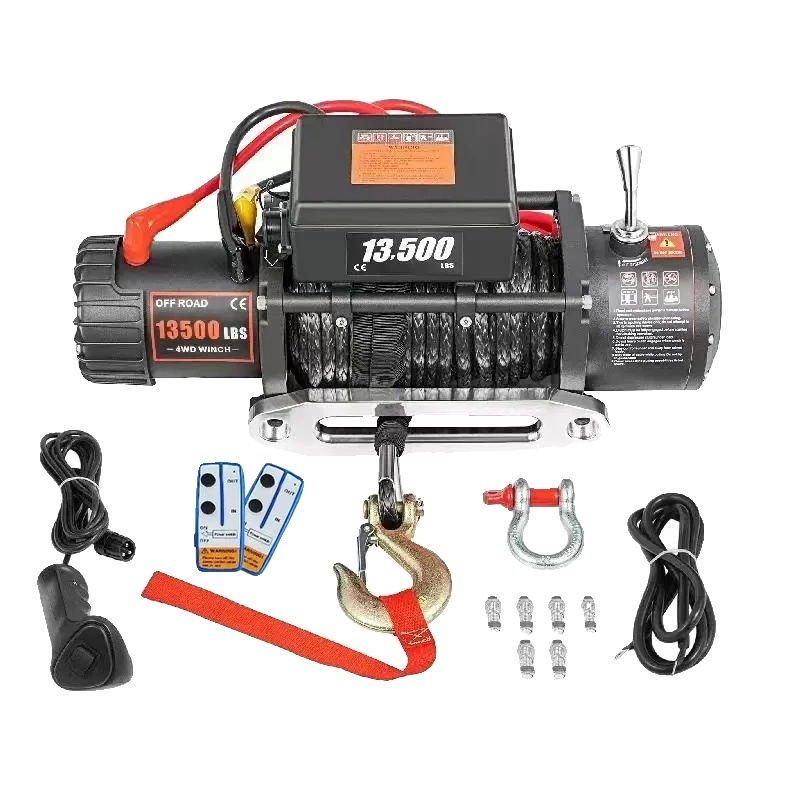 Elektrische Seilwinde, Zugkraft 13.500 Lb, 24 M Synthetikseil, 6,8 Ps Motor, Übersetzungsverhältnis 265:1, Gewicht 58,4 Lb