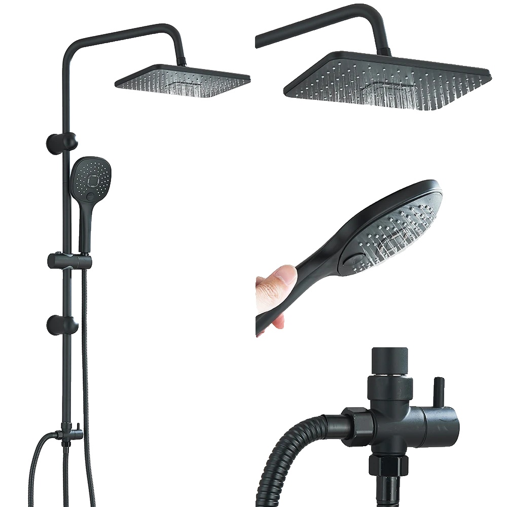 Duschsystem, Handbrausefunktion, Modernes Design, Mattschwarz