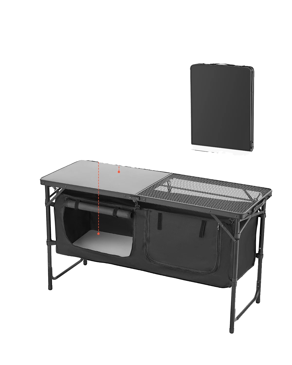 Campingküchentisch, Tragbares Design, Höhenverstellbar, Schwarz