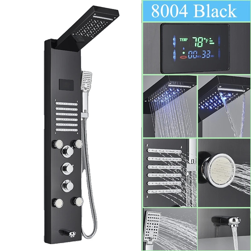 Multifunktionales Duschpaneel Mit Led-anzeige, Edelstahl, Wandmontage, Schwarz-f-8004