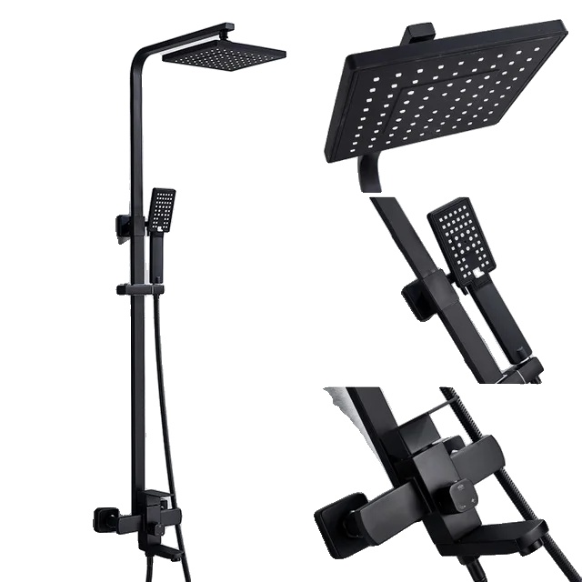 Duschset Fürs Badezimmer, Hand- Und Regenduschfunktion, Wandmontage, Mattschwarz A