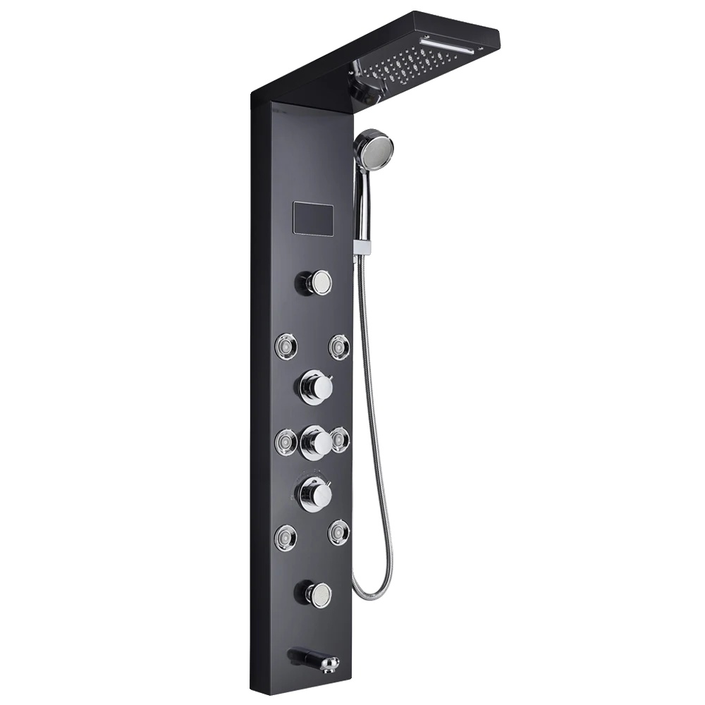 Led-duschpaneel, Temperaturabhängig, Massagedüsen, 8009 Schwarz