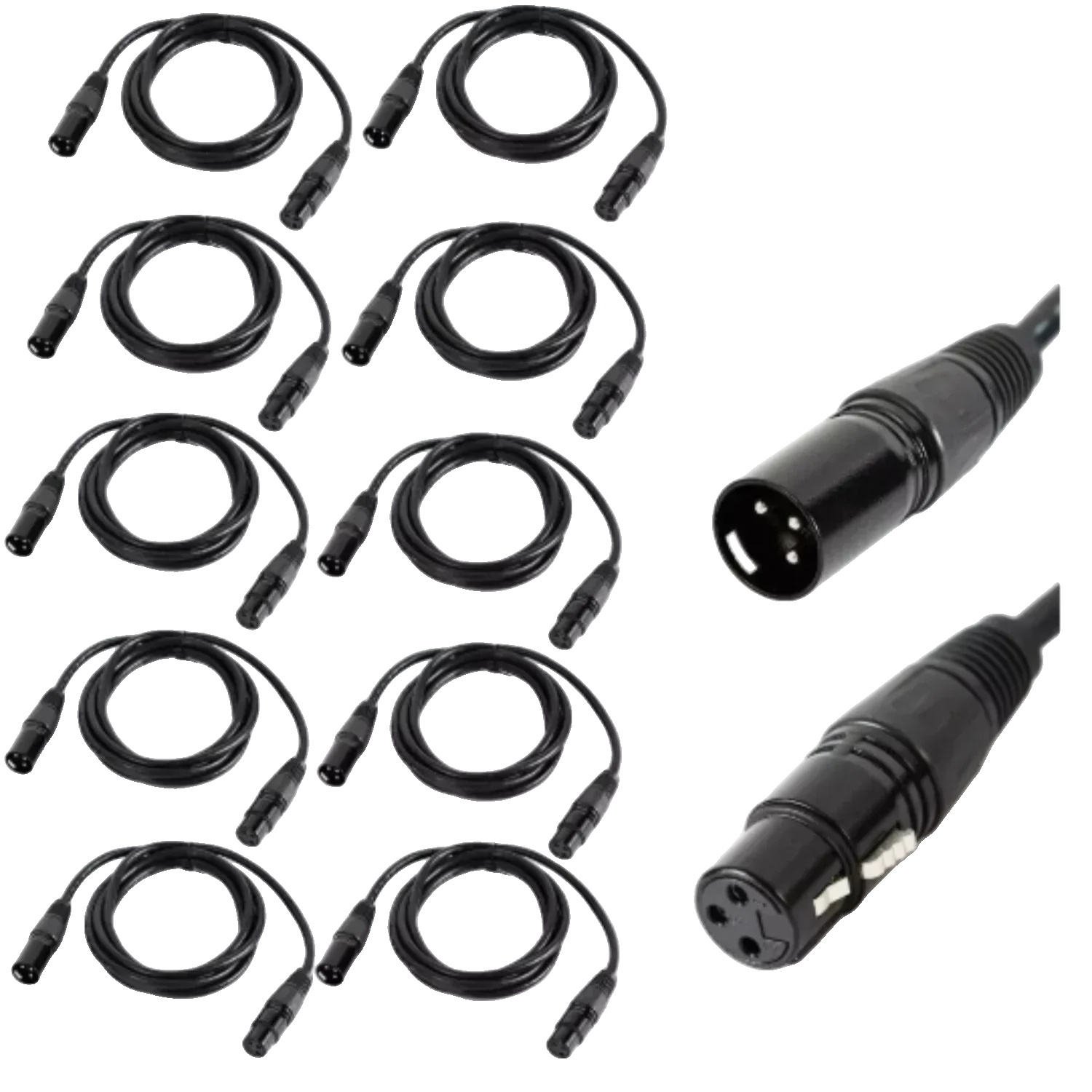Dmx-kabel, 10-teiliges Set, Mehrlagige Abschirmung, Schwarz