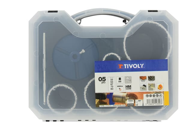 Box mit 6 Stück HM-Lochsägen D33-83 mm für Betonziegel - Tivoly