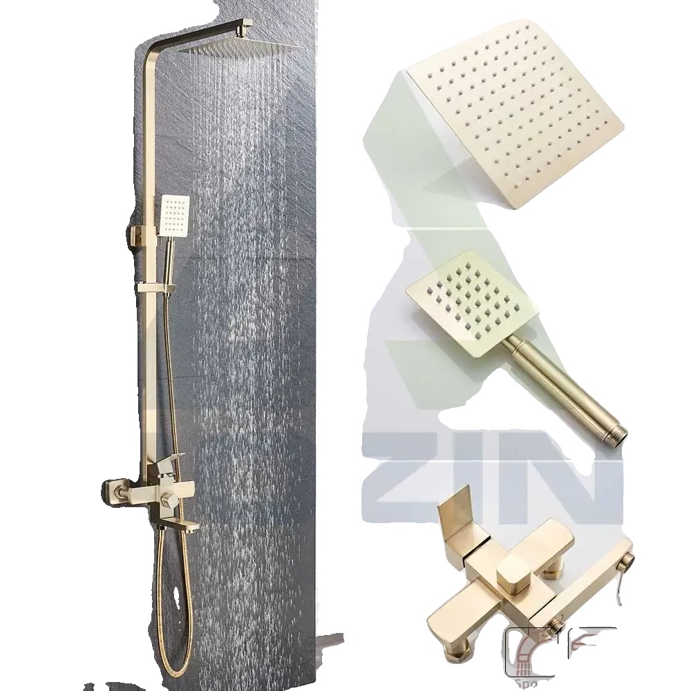 Duscharmatur-set, Regenduschkopf, Verstellbare Gleitstange, Goldbürste