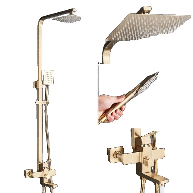 Duschset Fürs Badezimmer, Hand- Und Regenduschfunktion, Wandmontage, Gebürstetes Gold B