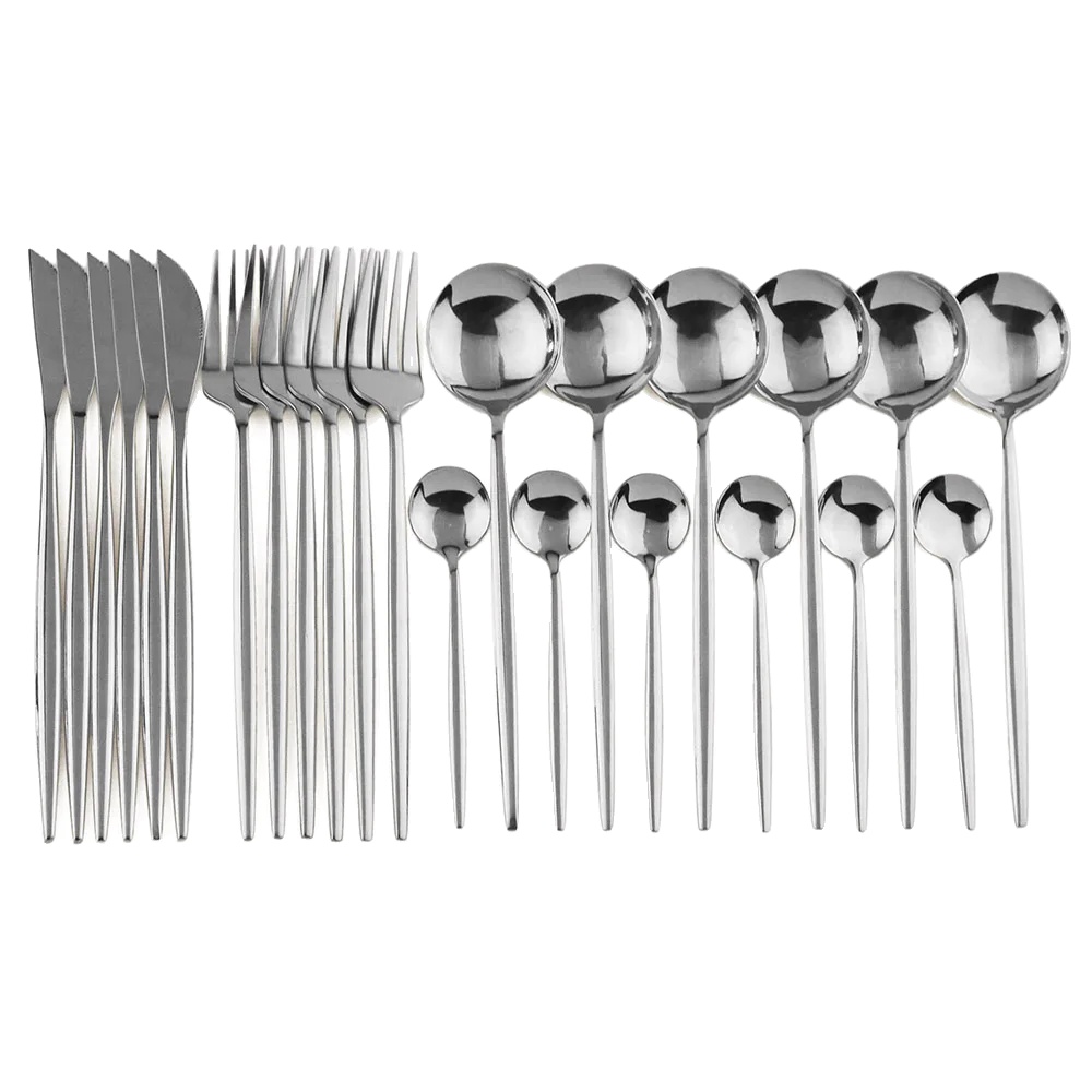 Essgeschirr-set, Edelstahlbesteck, Umweltfreundliches Design, 24-teilig, Silberfarben