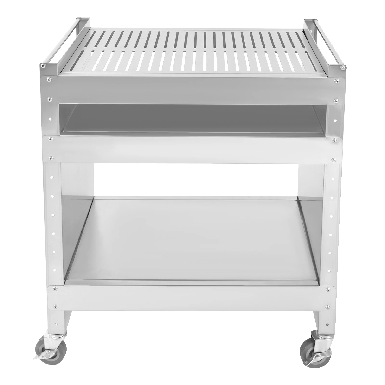 Grillwagen Aus Edelstahl, Verstellbare Ablagen, 4 Feststellbare Rollen, Geräumiges Design