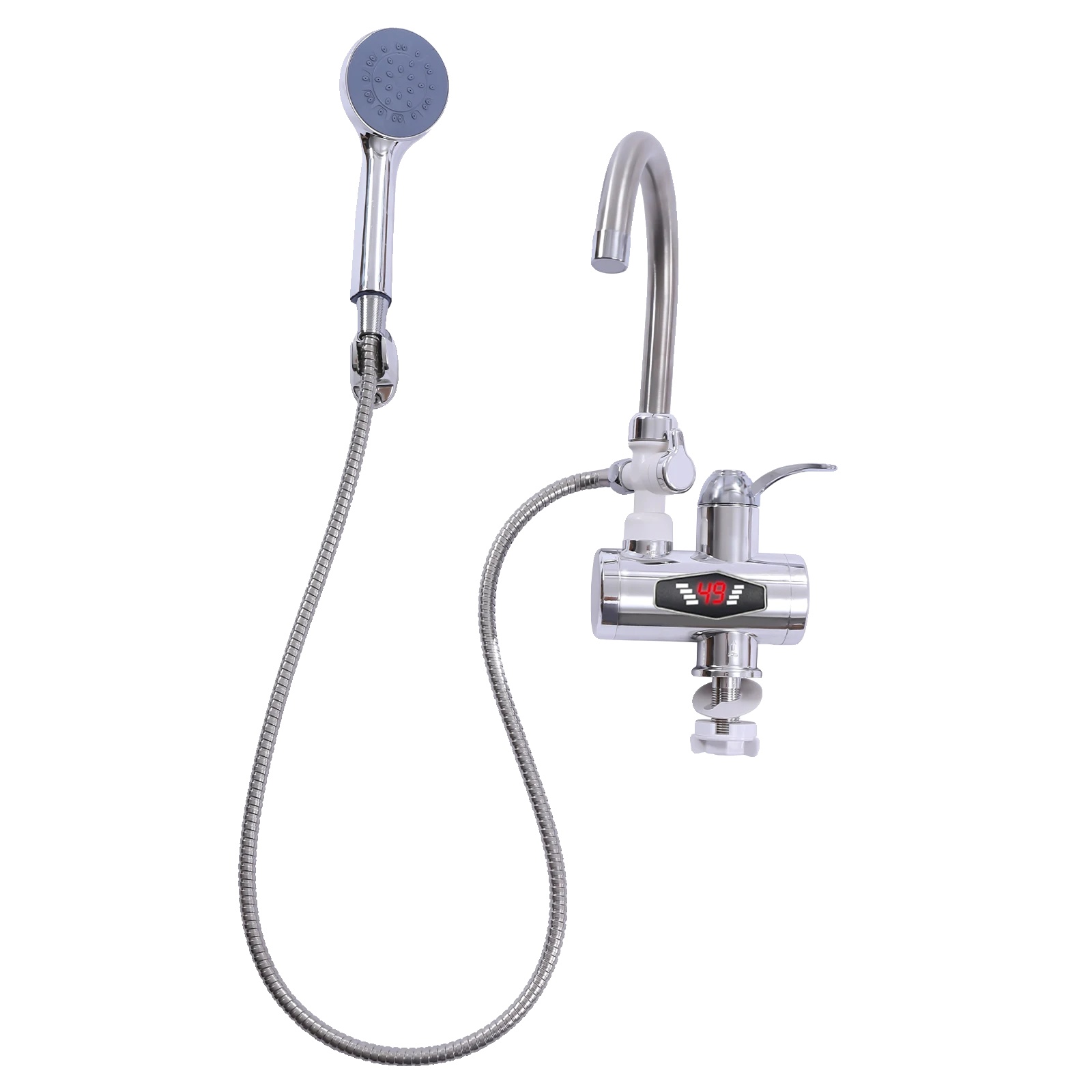 Elektrische Armatur, Sofortwarmwasser, Vielseitige Installationsmöglichkeiten, Silber