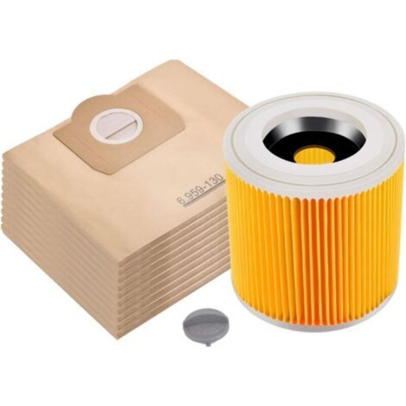 Packung Mit 10 Staubsaugerbeuteln Und 1 Filter Für Kärcher Wd3 Und Mv3, Ersatz Für 6.959-130.0 (beutel) & 6.414-552.0 (kartuschenfilter)