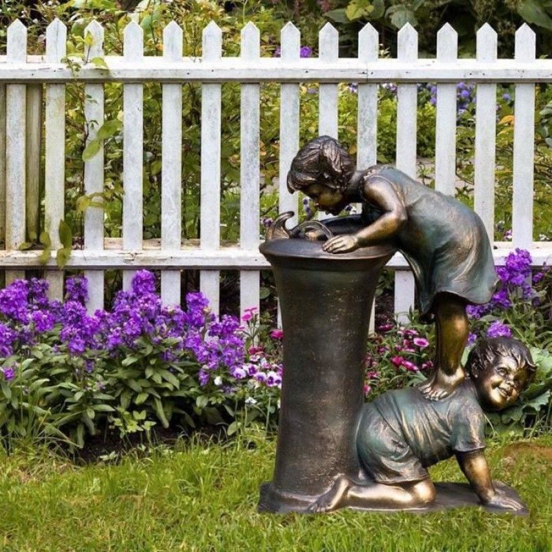Gartenfigur Aus Kunstharz Mit Springbrunnen Und Badewanne – Gartendekoration – Weiß