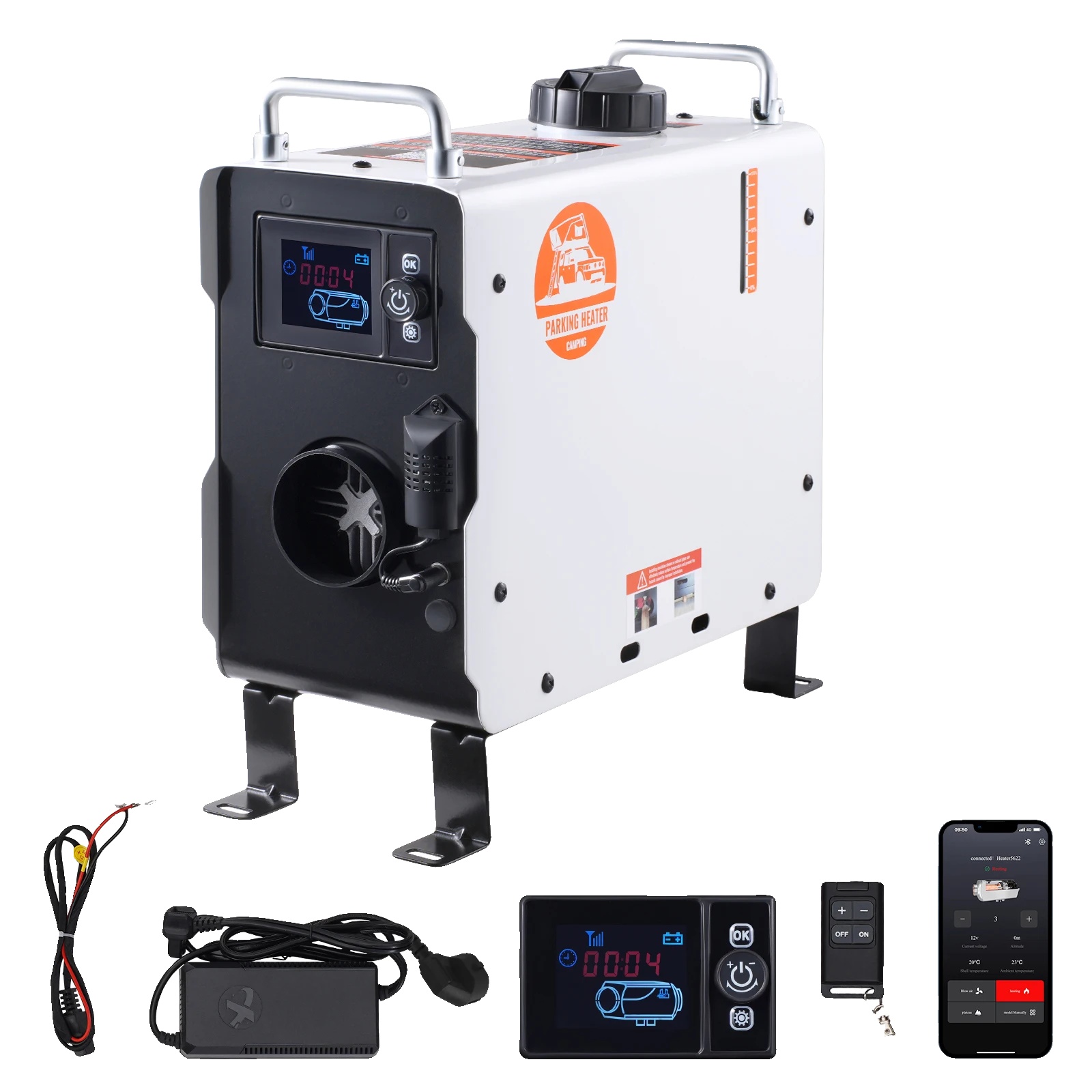 Diesel-luftvorwärmer, 2 Kw Leistung, Kompatibel Mit 12 V/24 V Gleichstrom, Kraftstoffverbrauch 0,07–0,17 L/h, Eingebauter Co-warner, Effiziente Heizung