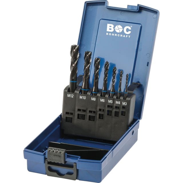 Bohrcraft - Maschinengewindebohrer-Satz M3-M12 hss-e Blauring 35º rsp 7-teilig