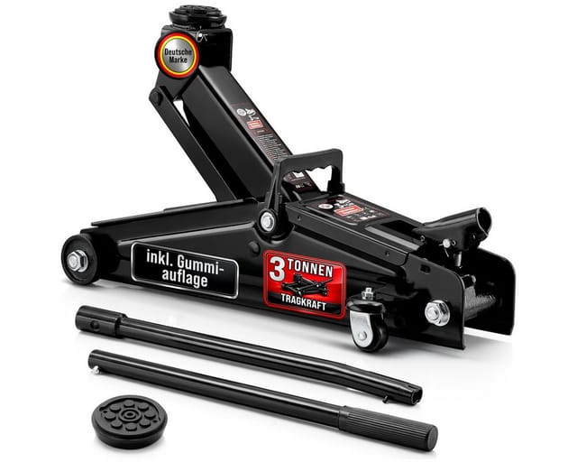 Hydraulischer Wagenheber 3 Tonnen kompakt Tragegriff Roll- und Lenkbar inkl. Gummiauflage Rangierwagenheber - Deuba