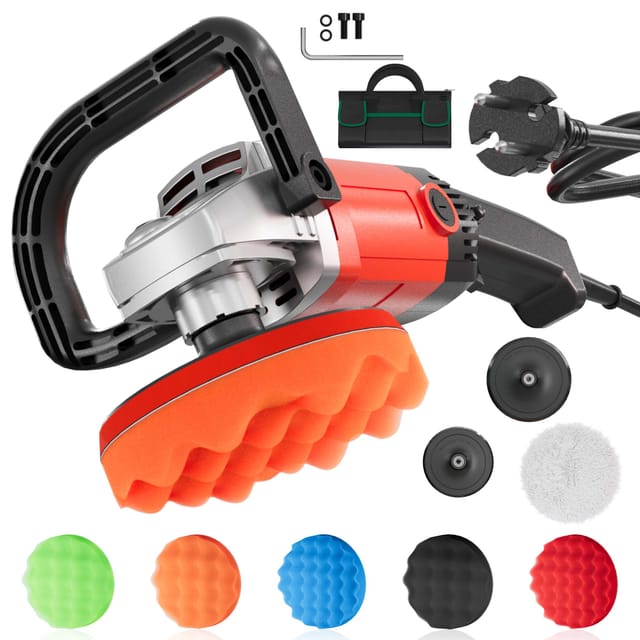 Xpotool - Wiltec Auto Poliermaschine Schleifmaschine 1200W bis 3000 U/min, Poliergerät mit 6 Stufen, mit Tasche und Zubehör, Tellerschleifer,