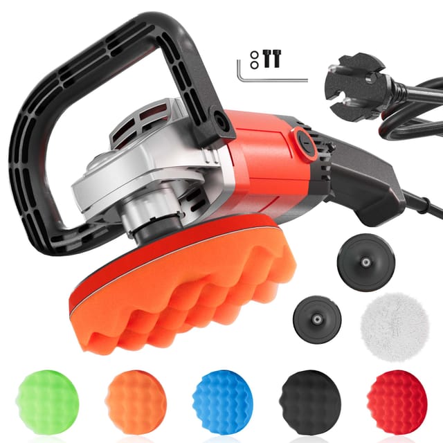 Wiltec Auto Poliermaschine Schleifmaschine 1200W bis 3000 U/min, Poliergerät mit 6 Stufen, mit Zubehör, Tellerschleifer, Rotationsschleifer