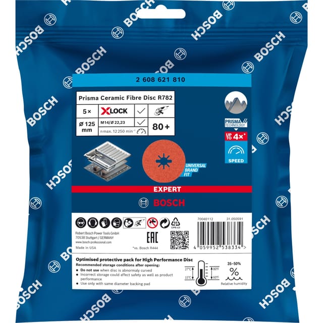 Bosch - Professional Expert R782 Prisma Ceramic Fiberscheibe, x-lock, 125 mm, 22,23 mm, g 80, 5-tlg. (2608621810)