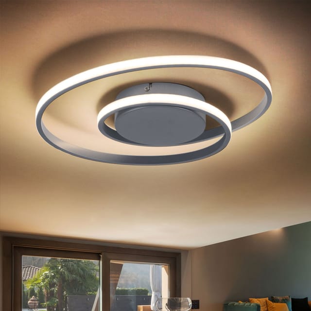 Led Deckenleuchte silber Modern Wohnzimmerlampe dimmbar Designleuchte Decke, Switch Dimmer, 1x led 22 Watt 2200 Lumen warmweiß, 39 cm