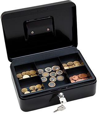 Wedo - Geldkassette ® 25 x 9 x 18 cm (b x h x t) 1 Fach für Banknoten 5 Fächer für Hartgeld mit Schloss Stahl schwarz