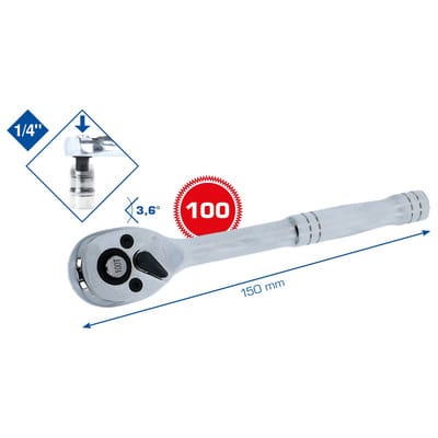 Brilliant Tools - 1/4' Umschaltknarre mit Metallgriff, 100 Zahn