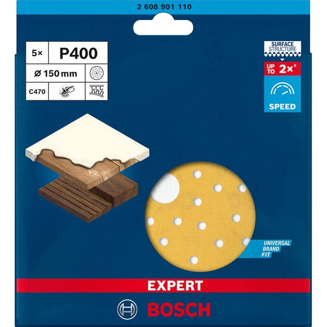 Accessories expert C470 2608901110 Exzenterschleifpapier gelocht Körnung (num) 400 (ø) 150 mm - Bosch