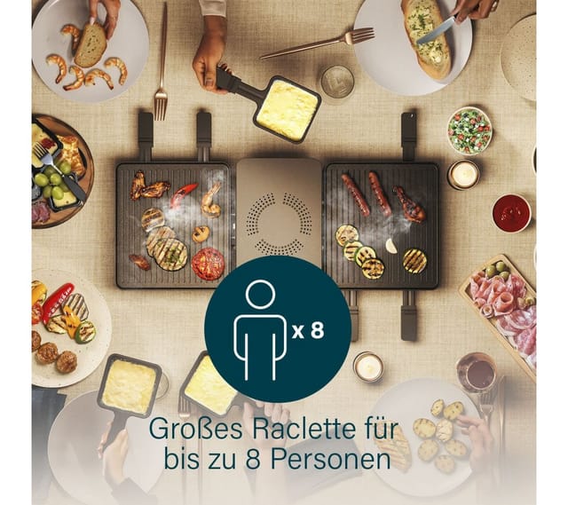 Raclette Purify, 8 Personen, integrierte Luftreinigung de System, einstellbarer Thermostat, spülmaschinenfeste Teile, Antihaftbeschichtung, Cable de