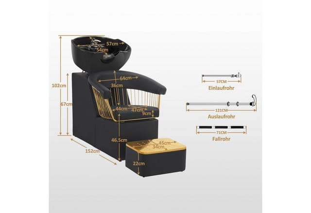 Friseurstuhl mit Waschbecken Retro 8037 (Gold-Schwarz/PVC) - Barberpub