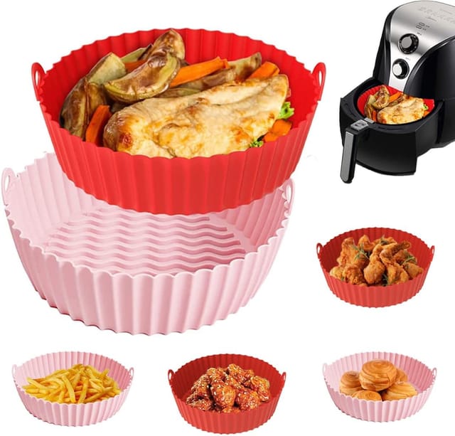 Sollbry - große Heißluftfritteuse-Zubehörteile, 21 cm großer Heißluftfritteusenkorb, wiederverwendbare Silikon-Luftfritteuse für 5–8 Qt