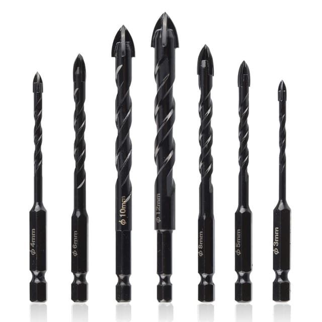 Sollbry - Stück Wolframkarbid-Spiralbohrer, 3–12 mm, 1/4 Zoll Sechskantschaft, Steinbohrer, Kreuzbohrer zum Bohren auf Beton, Stein, Fliesen,