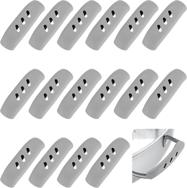 16 Stück Topfgriffe aus Silikon, Topfgriffhalter, Topfdeckel aus Silikon, hitzebeständiger Silikongriff für Auflaufformen, Bratpfannen, grau/7,3 x 2