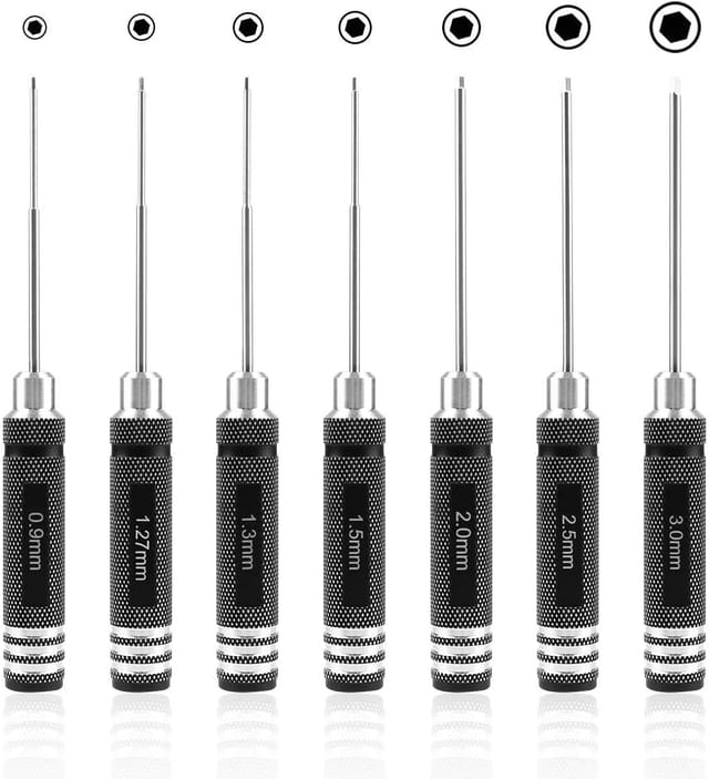 [neuwertig] 7-teiliger Sechskantschraubendreher, Rc-schraubendreher-werkzeugsatz (0,9 Mm, 1,27 Mm, 1,3 Mm, 1,5 Mm, 2,0 Mm, 2,5 Mm, 3,0 Mm) Für Rc-modellhubschrauber – Inhhub