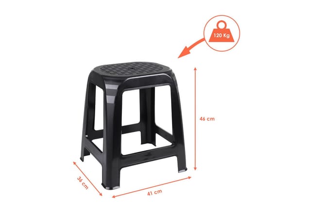 Kunststoff Tritthocker schwarz Belastbarkeit bis 120 kg - 46 x 41 cm - Küchen und Badezimmer Hocker hoch - Sitzhocker Haushaltshilfe Küchenhocker