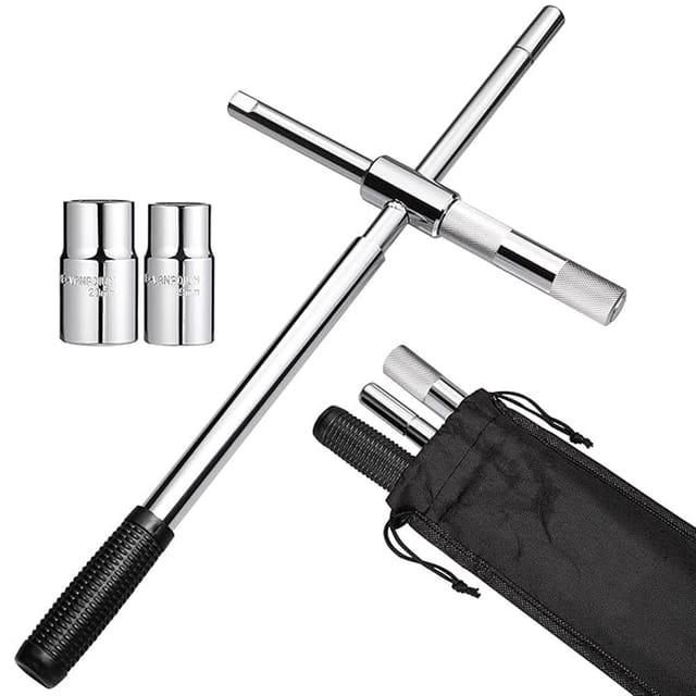 Radmutternschlüssel Set Teleskop Radschlüssel Auto Reifenwechsel 17mm/19mm/21mm/23mm Kreuzschlüssel Aufbewahrungstasche Kreuzschlitzschlüssel Mit 2 Standardbuchsen Radkreuz Für Autoreifen