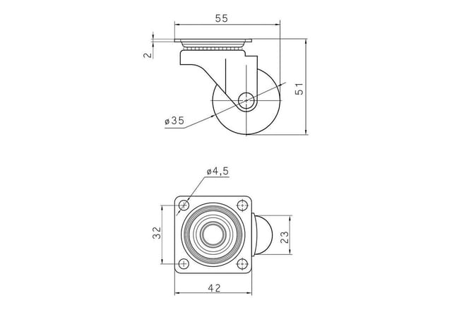 Sotech Möbelrollen Set swift ø 35 mm transparent 2 x mit und 2 x ohne Bremse (Feststeller) inkl. Schraubenset Belastbarkeit bis 140 kg (35 kg pro