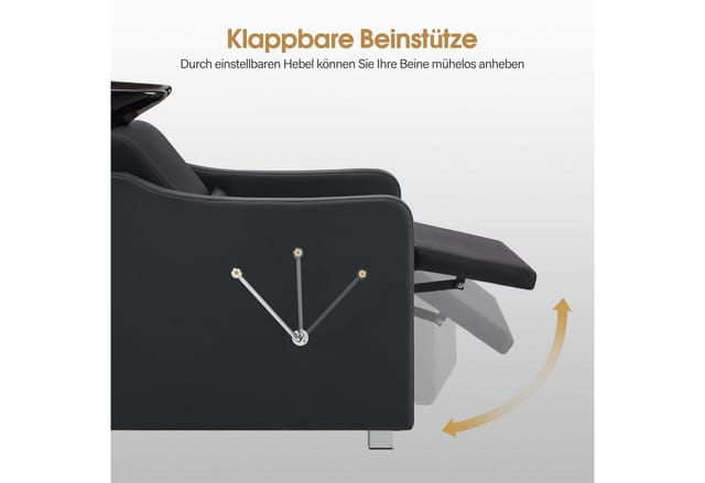 BarberPub Friseurstuhl mit Waschbecken Friseurwaschbeck 8675(Schwarz/Kunstleder)