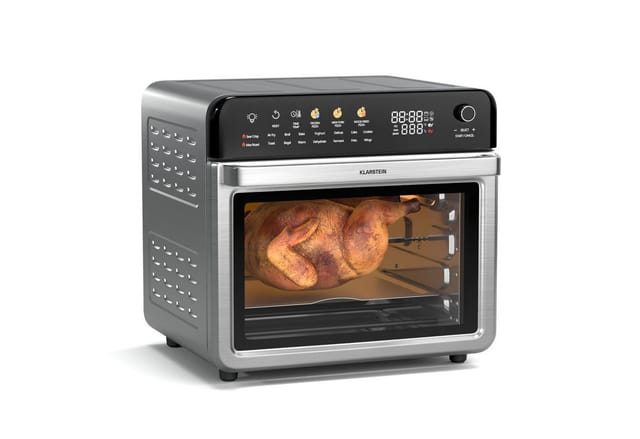 Klarstein - AirGlaze Digital Colour Heißluftfritteuse – 34 l, 2200 w, 19 Programme, Drehspieß, Touch Display, 40-350 °c, Pizzastein & Grillroste,