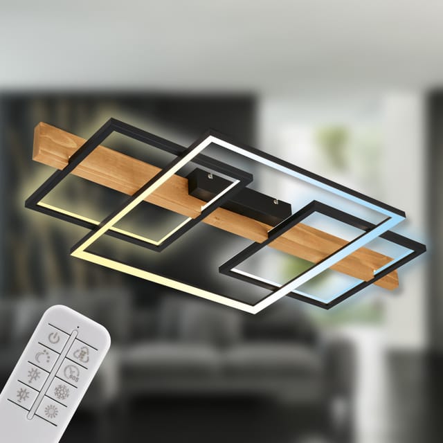 Briloner - led Deckenlampe Holz Deckenleuchte Wohnzimmer Dimmbar Fernbedienung Backlight