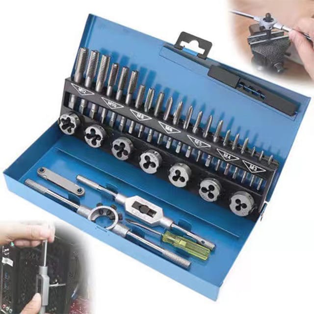 Gotrays - Gewindebohrer und Schneideisen, M3-M12 metrisches Gewindebohrer- und Schneideisen-Set aus Stahl mit verstellbarem Ratschenschlüssel,
