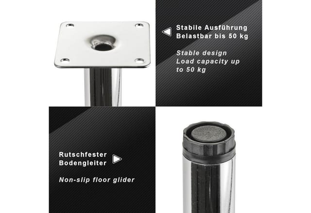 So-tech - 4 Stück sotech Möbelfüße lima Höhe 80 mm, ø 25 mm Höhenverstellbar 10 mm Chrom poliert Vitrinenfüße Sockelfüße Schrankfüße
