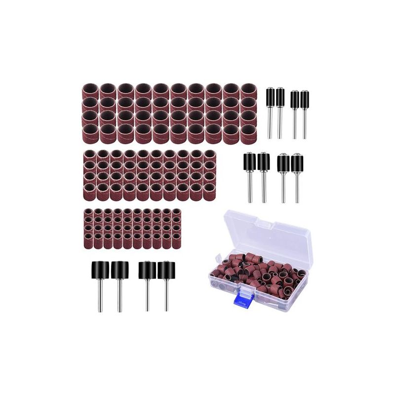 Trommelschleifset Aus Aluminiumoxid Mit Kostenloser Box, Inklusive 120 Schleifhülsen Und 12 Schleifdornen Für Dremel-rotationswerkzeuge, 132 Teile