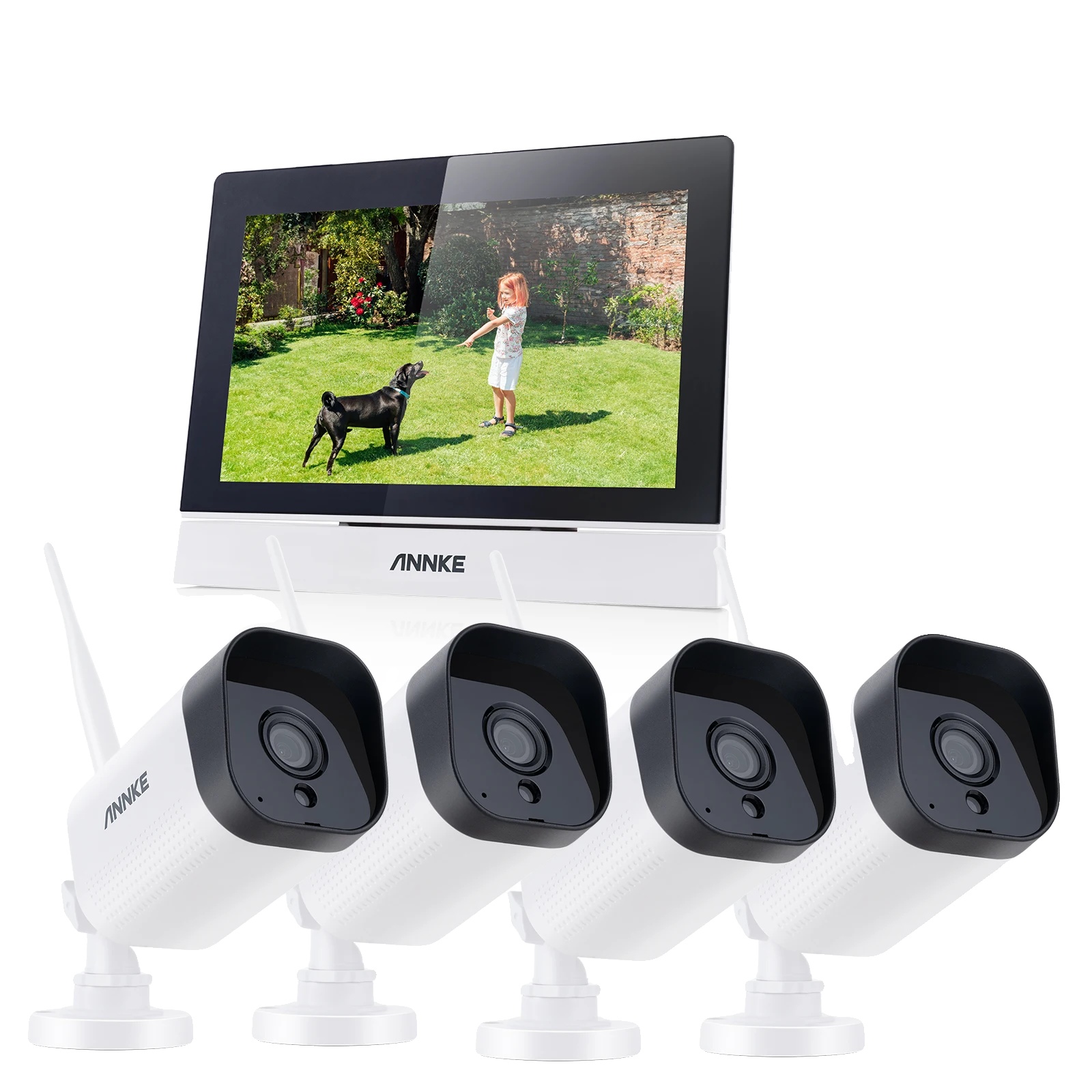 Drahtloses Videoüberwachungssystem, 7-zoll-touchscreen, Zwei-wege-audio, 4 Kameras (3 Mp), 64 Gb Speicher