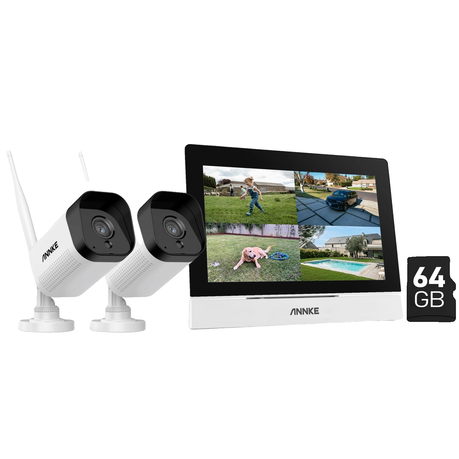 Drahtloses Videoüberwachungssystem, 7-zoll-touchscreen, Zwei-wege-audio, 2 X 5-mp-kameras, 64 Gb