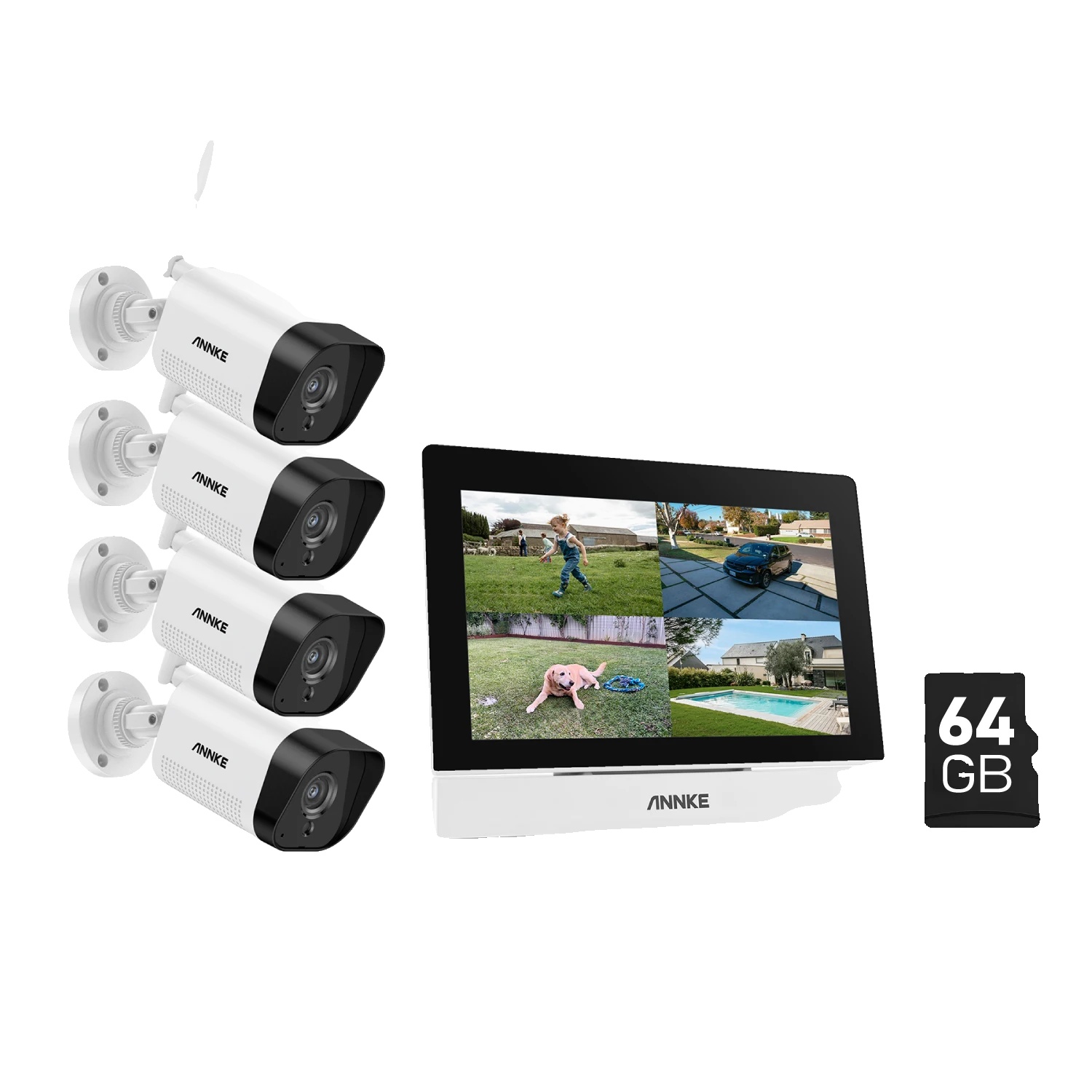 Drahtloses Videoüberwachungssystem, 7-zoll-touchscreen, Zwei-wege-audio, 4 X 5-mp-kameras, 64 Gb