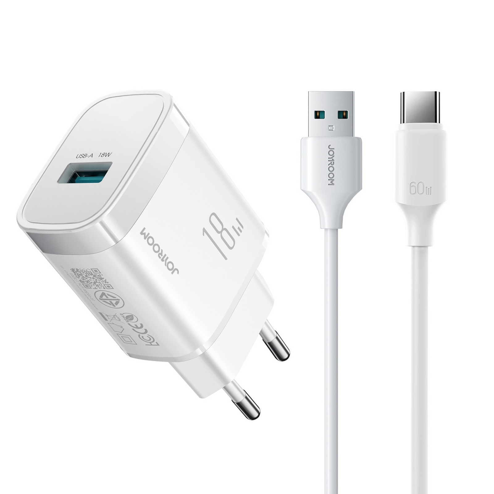 18-w-usb-a-wandladegerät Mit 1 M Usb-a-/usb-c-kabel – Weiß