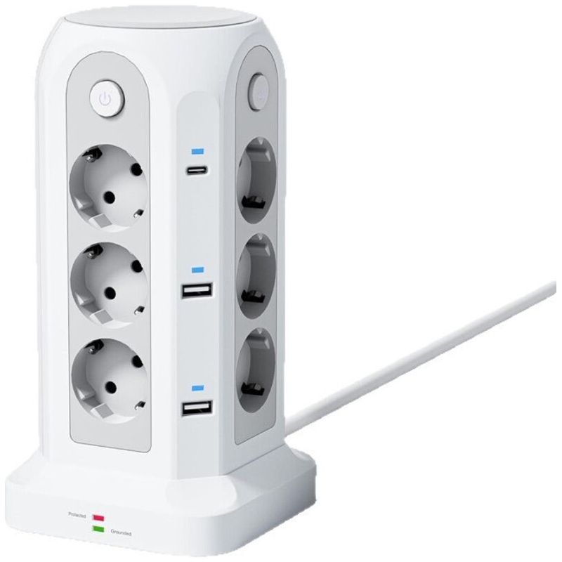 Blitz- Und Überspannungsschutz, Vertikale Intelligente Usb-ladestation, Turmsteckdosenleiste Mit Typ-c-pd-schnellladeanschlüssen Für Das Homeoffice, Vertikale Mehrfachsteckdose