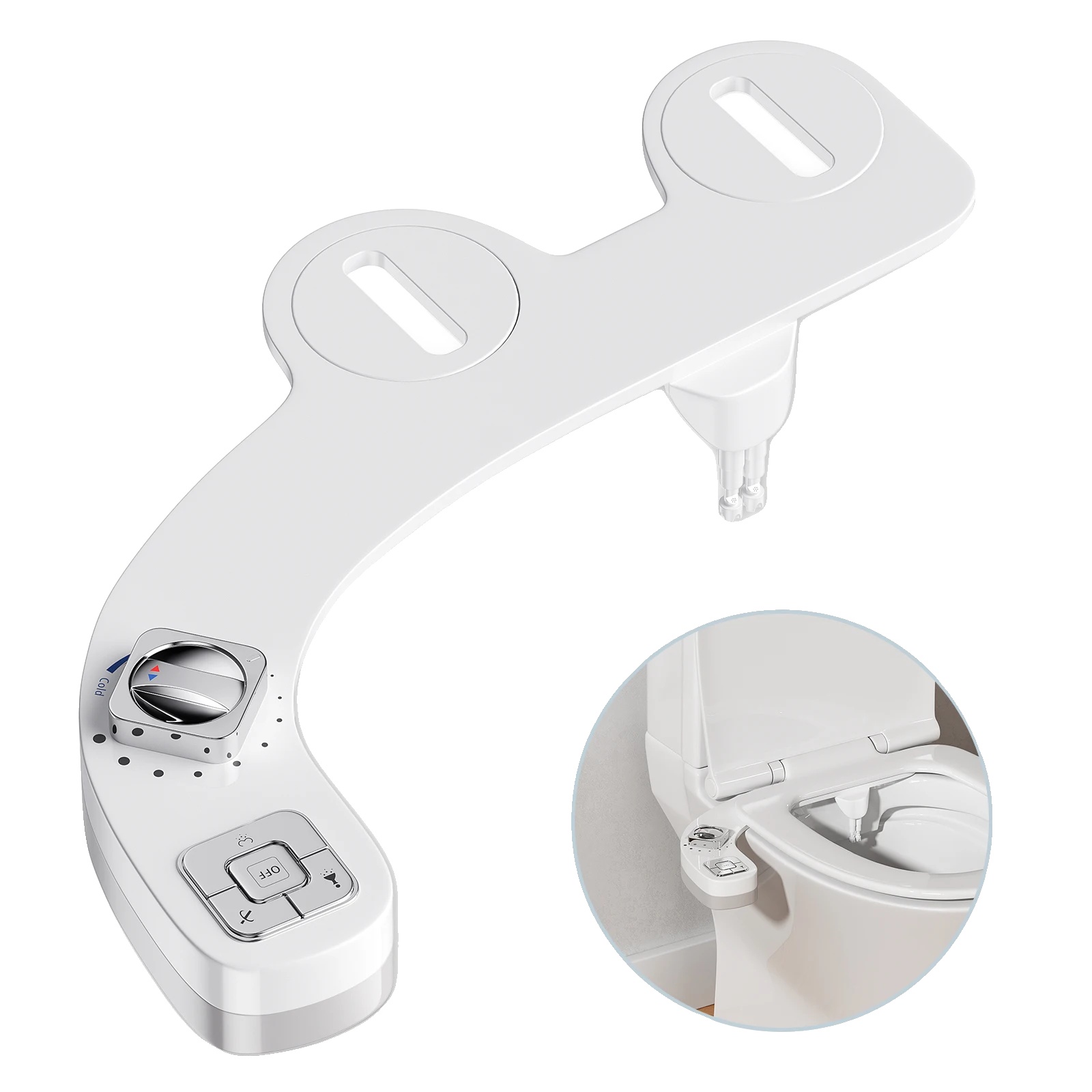 Bidet-zubehör, Einstellbare Temperatur, Doppeldüsensystem, Weiss
