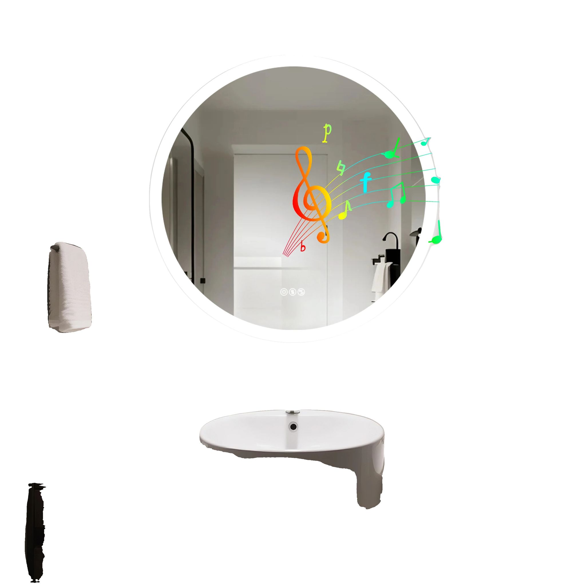 Badezimmerspiegel, Bluetooth-lautsprecher, Dimmbare Beleuchtung, 80 Cm