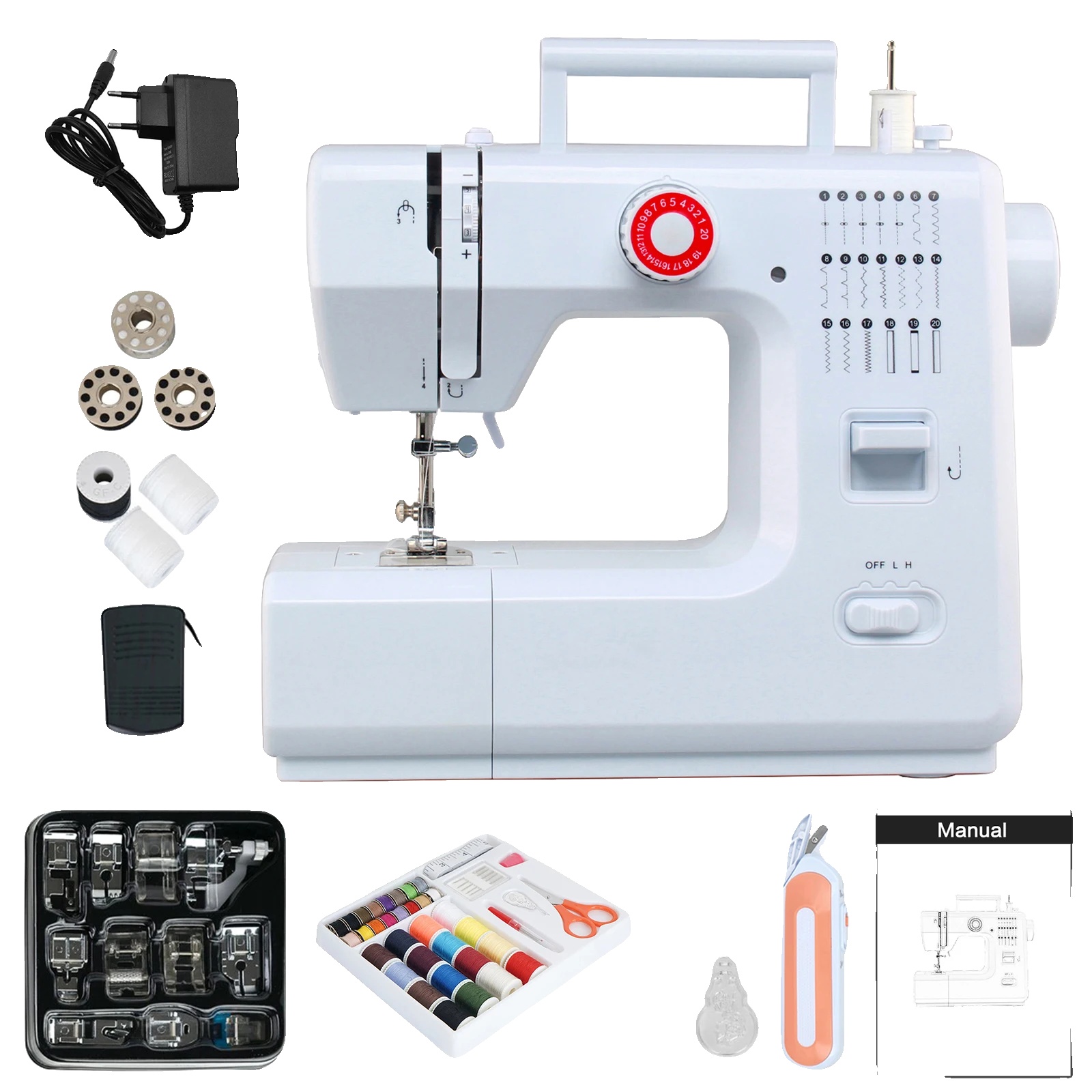 Nähmaschine, 20 Integrierte Stiche, Kettenstich, Robustes Metall- Und Kunststoffgehäuse, Maximale Stichbreite: 5 Mm, Maximale Stichlänge: 4 Mm