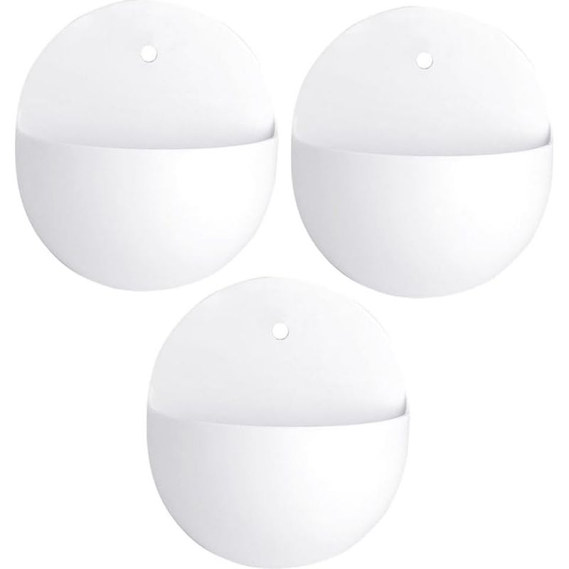 Set Mit 3 Weißen, Halbkreisförmigen Wandpflanzgefäßen Aus Kunststoff