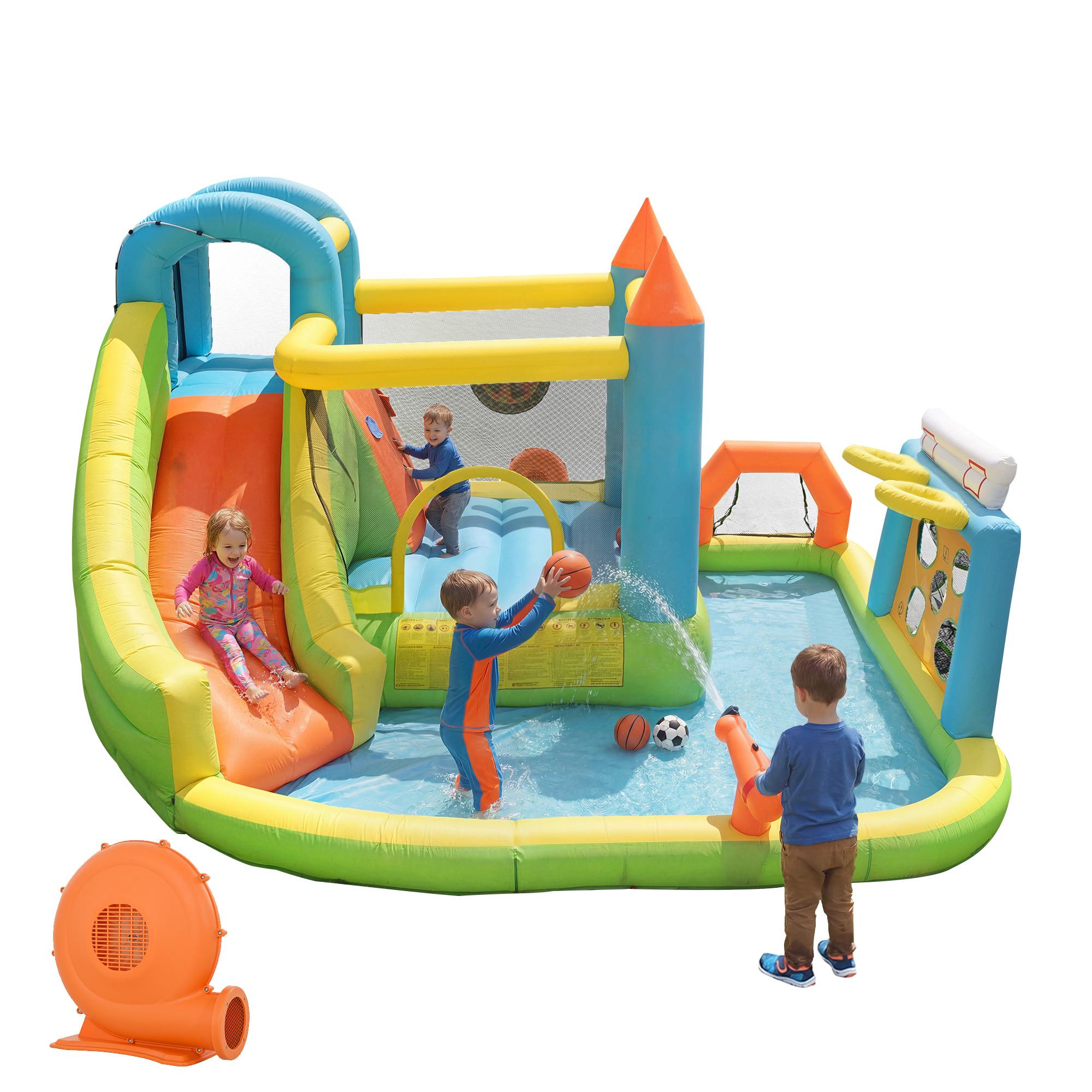 Kinder Hüpfburg – 19,1 Kg, Aus Stoff, Ochwertiges Oxford-gewebe, Multifunktionaler Kinderwasserpark – 360×320×200 Cm – Erfrischende Wasserrutsche
